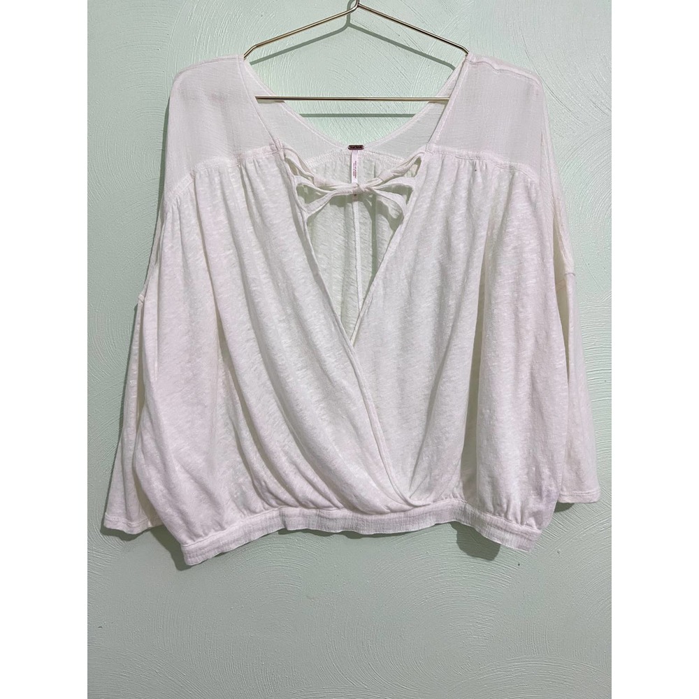 Free People White Linen Blend Surplice Wrap Top